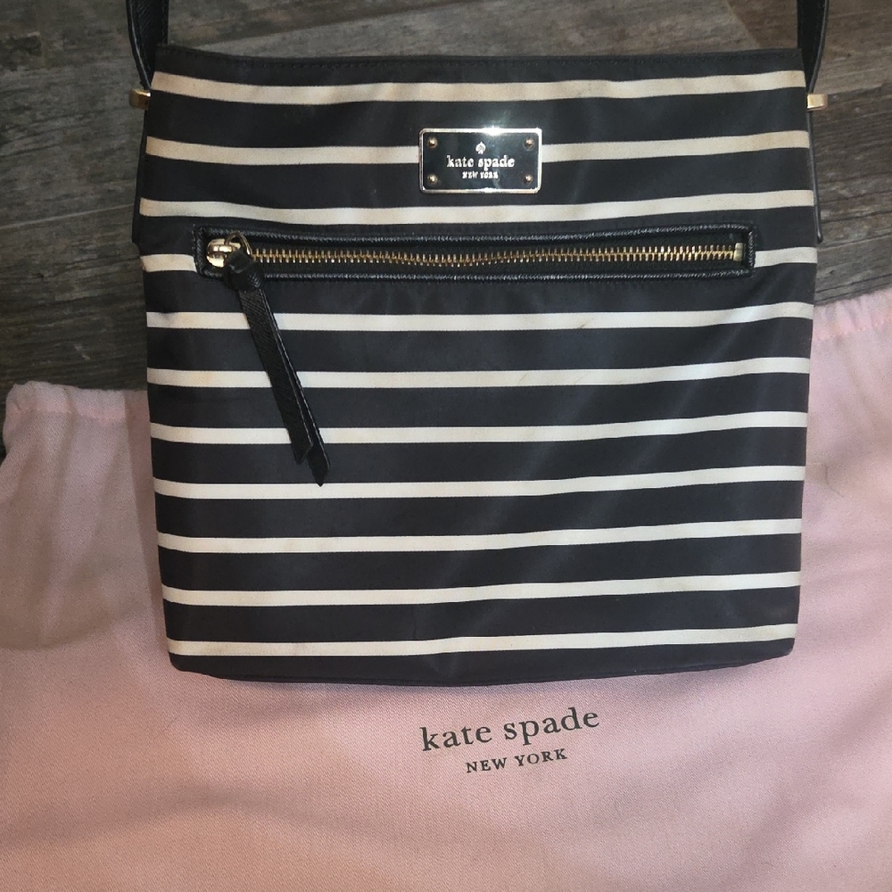 Kate Spade Black and White Striped Crossbody Bag